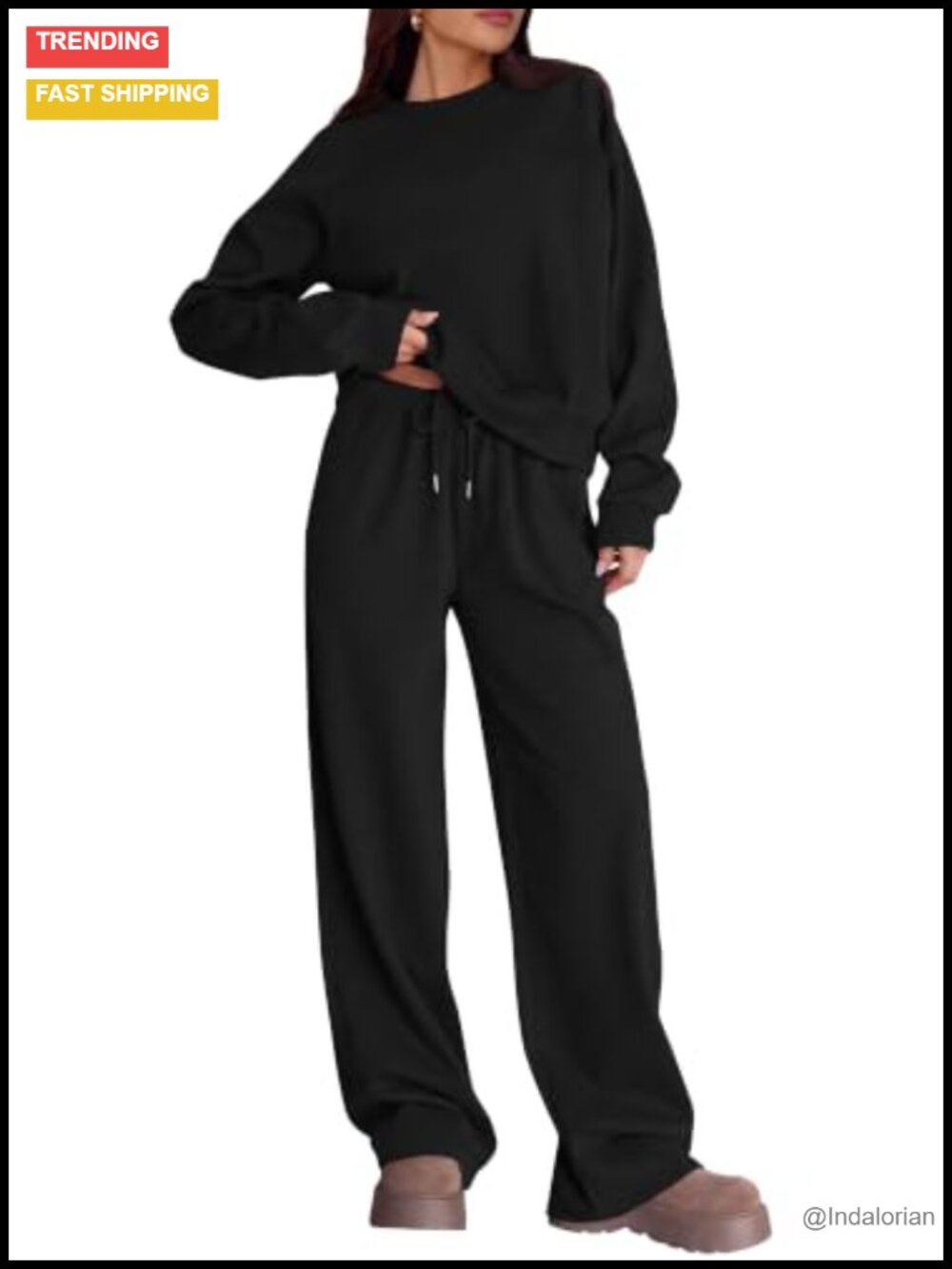 Cozy 2 Piece Sweat Set Lounge Outfit for Women with Wide Leg Pants
